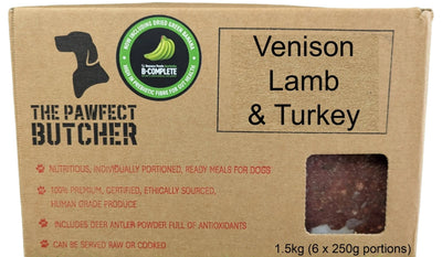 The Pawfect Butcher Venison, Lamb and Turkey Raw Blend 6 x 250g
