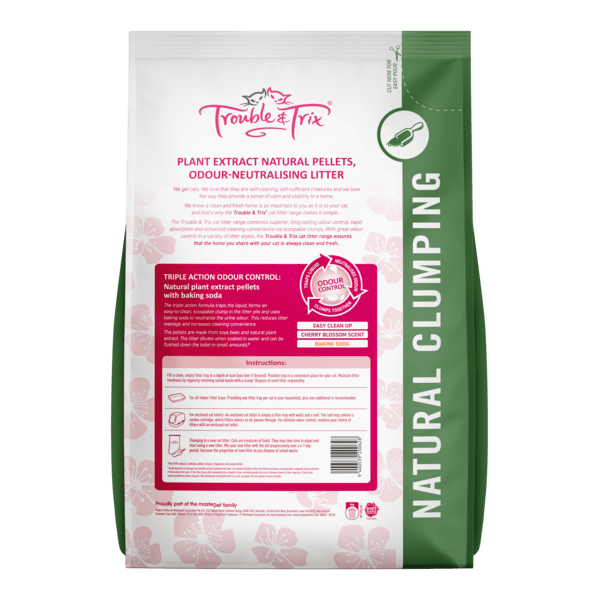 Trouble and Trix Cat Litter Natural Pellets Cherry Blossom Scent 10L - Woonona Petfoods