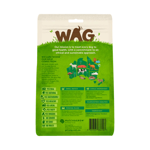 WAG Kangaroo Tendon Caps 200g - Woonona Petfood & Produce