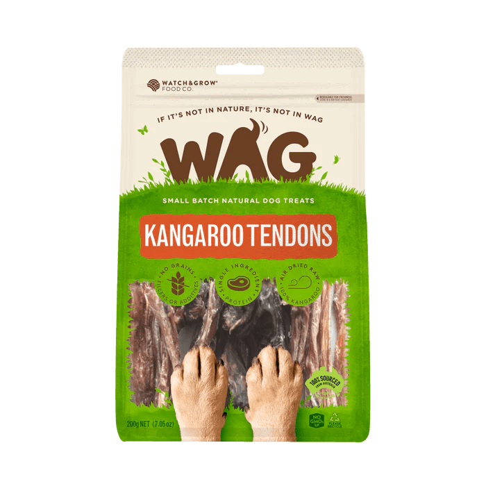 WAG Kangaroo Tendon Caps 200g - Woonona Petfood & Produce