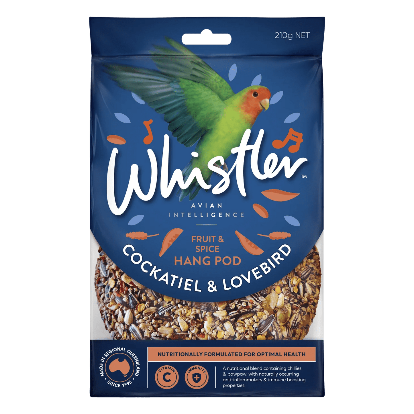 Whistler Cockatiel and Lovebird Fruit Pod 210g - Woonona Petfoods