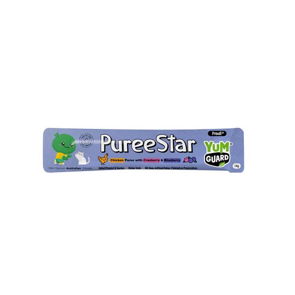 YumGuard Puree Star Chicken Cranberry And Blueberry Cat Treat 6x14g - Woonona Petfoods