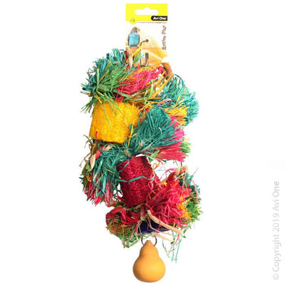 Avi One Bird Toy Loofa with Raffia Wooden Beads and Gourd 30cm
