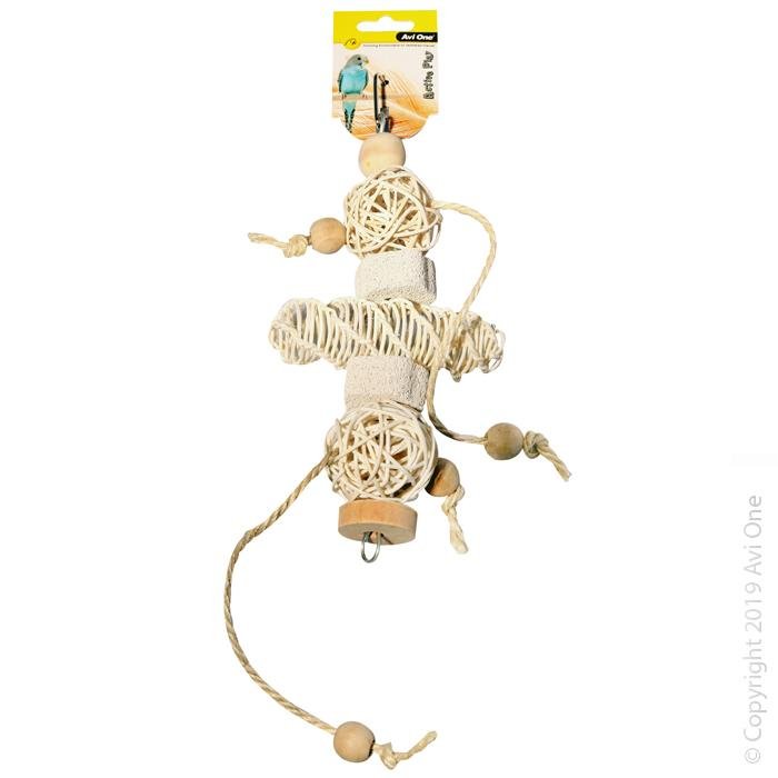 Avi One Bird Toy Rattan Balls Wooden Beads & Pumice 33cm - Woonona Petfood & Produce