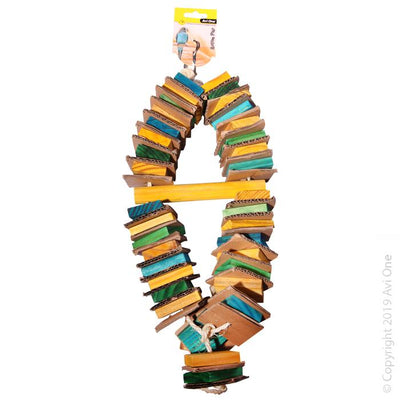 Avi One Bird Toy Wooden Block and Corrugated Board with 50cm Perch