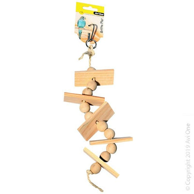 Avi One Bird Toy Wooden Blocks & Beads With Rope 32cm