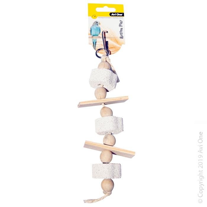 Avi One Bird Toy Wooden Blocks & Pumice With Rope 28cm - Woonona Petfood & Produce