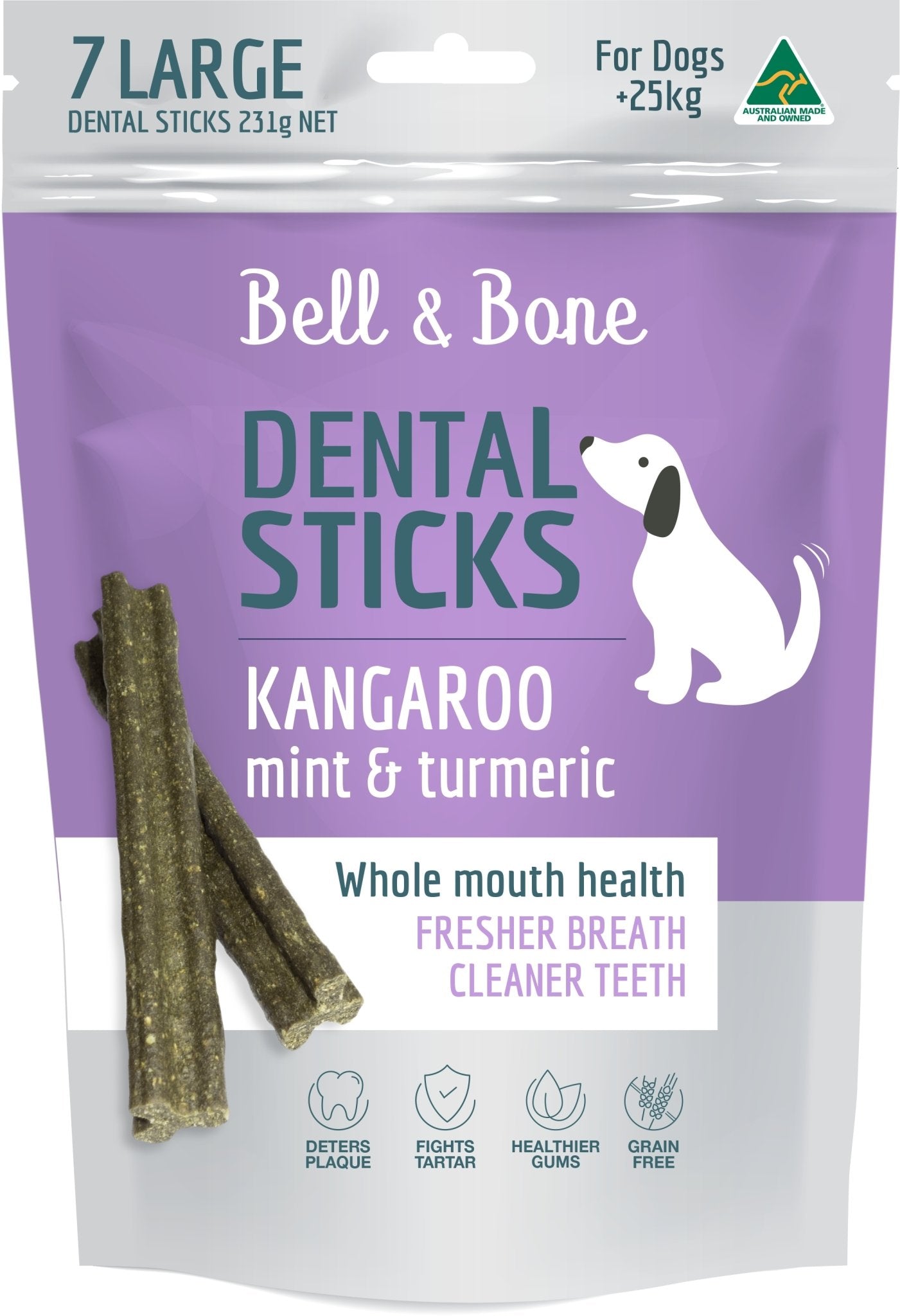 Bell and Bone Dental Sticks - Kangaroo, Mint and Tumeric 7 Sticks - Woonona Petfood & Produce