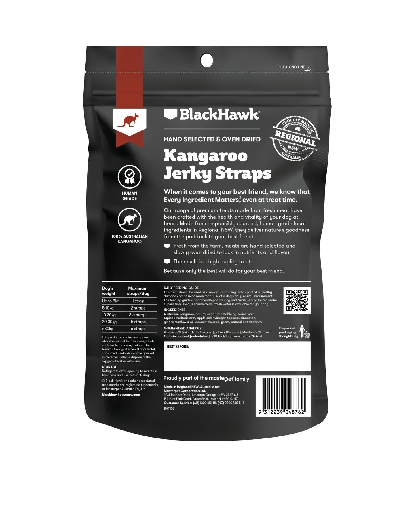 Black Hawk Dog Treats Kangaroo Straps 100g - Woonona Petfood & Produce