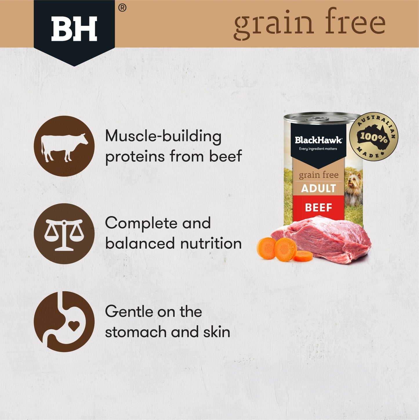 Black Hawk Grain Free Wet Dog Food 12x400g Beef - Woonona Petfood & Produce