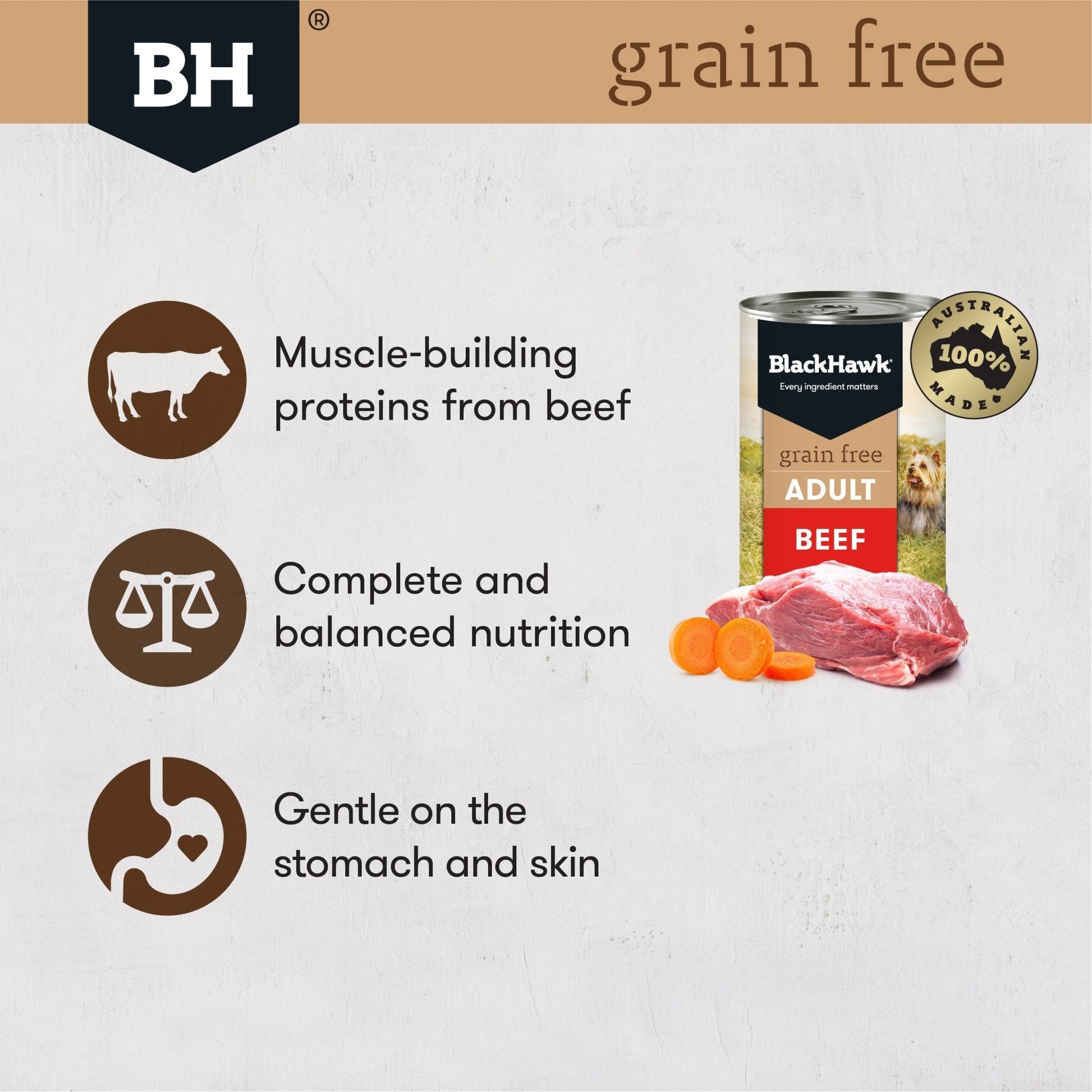 Black Hawk Grain Free Wet Dog Food 12x400g Beef - Woonona Petfood & Produce