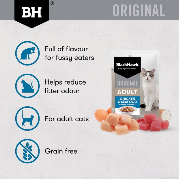Black Hawk Wet Cat Food Adult Chicken and Seafood 85g - Woonona Petfood & Produce
