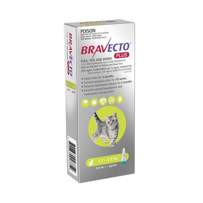 Bravecto Plus Cat 1.2KG - 2.8kg 1 Pack - Woonona Petfood & Produce