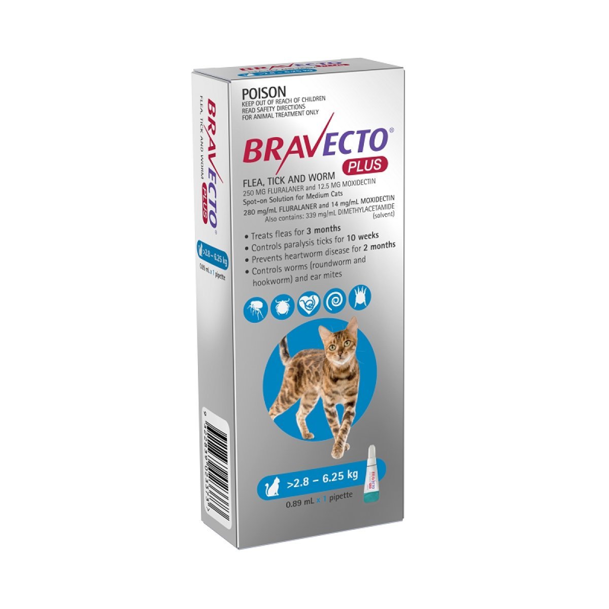 Bravecto Plus Cat 2.8kg - 6.25kg - Woonona Petfood & Produce