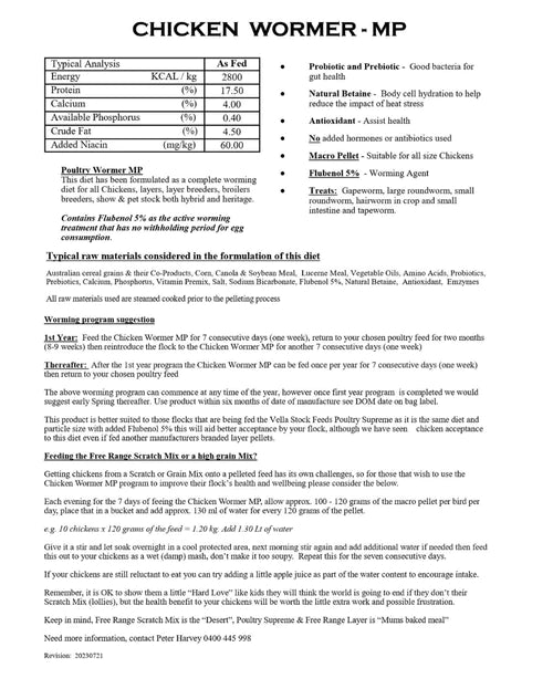 Chicken Wormer Pellet Vella 18kg - Woonona Petfood & Produce