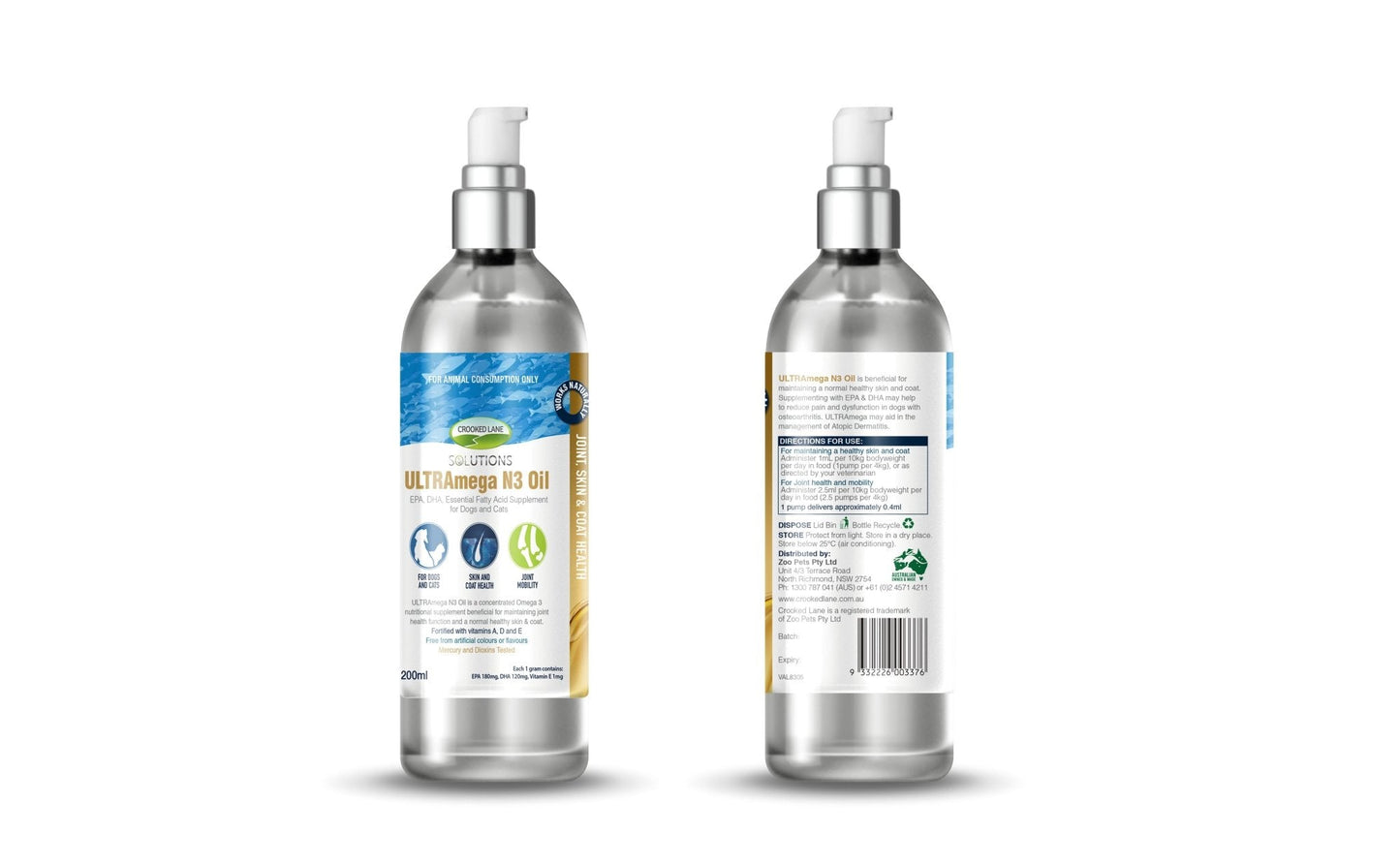 Crooked Lane ULRAmega N3 Oil 200ml - Woonona Petfood & Produce