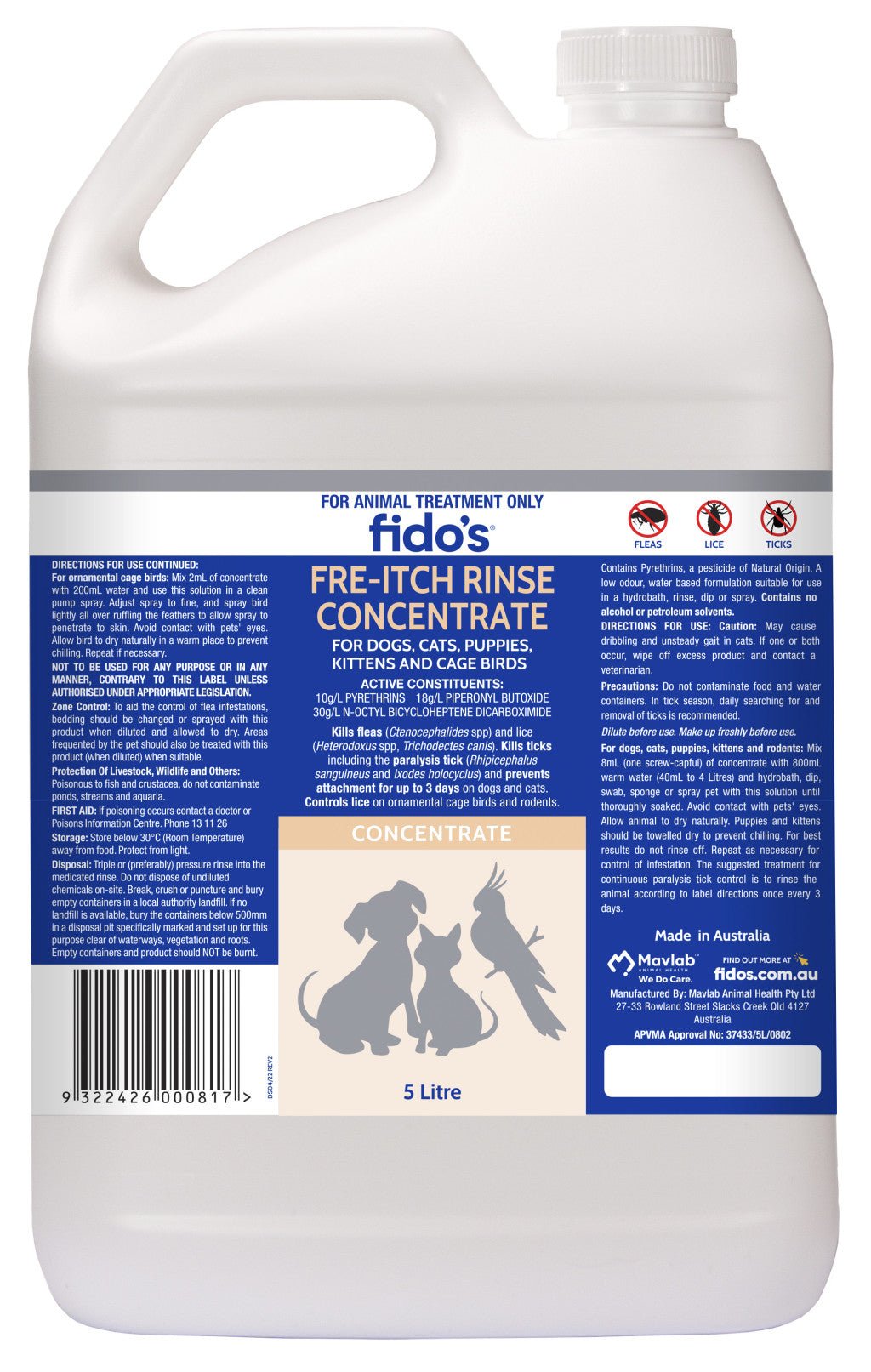 Fidos Rinse Concentrate Fre Itch - Woonona Petfood & Produce