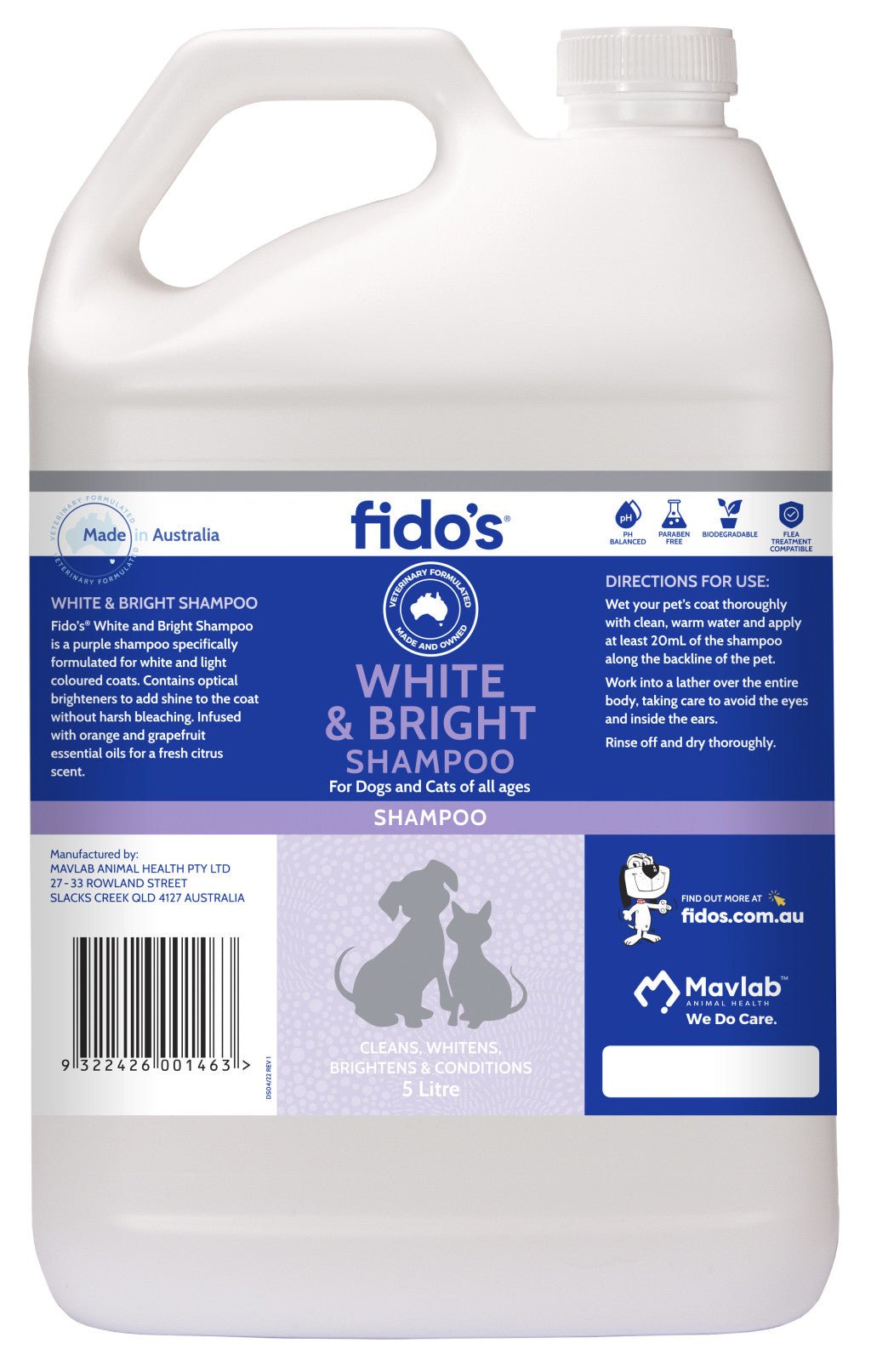 Fidos White & Bright Shampoo - Woonona Petfood & Produce