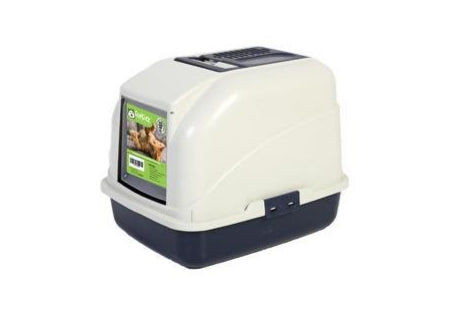 FurKidz Cat Litter Tray Hooded Dark Blue/Beige 50x40x41cm - Woonona Petfood & Produce