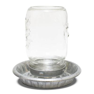 Galvanised Chicken Drinker With Glass Jar 1 Litre Bainbridge