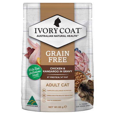 Ivory Coat Cat Adult Wet Food Chicken & Kangaroo in Gravy 12x85g - Woonona Petfood & Produce