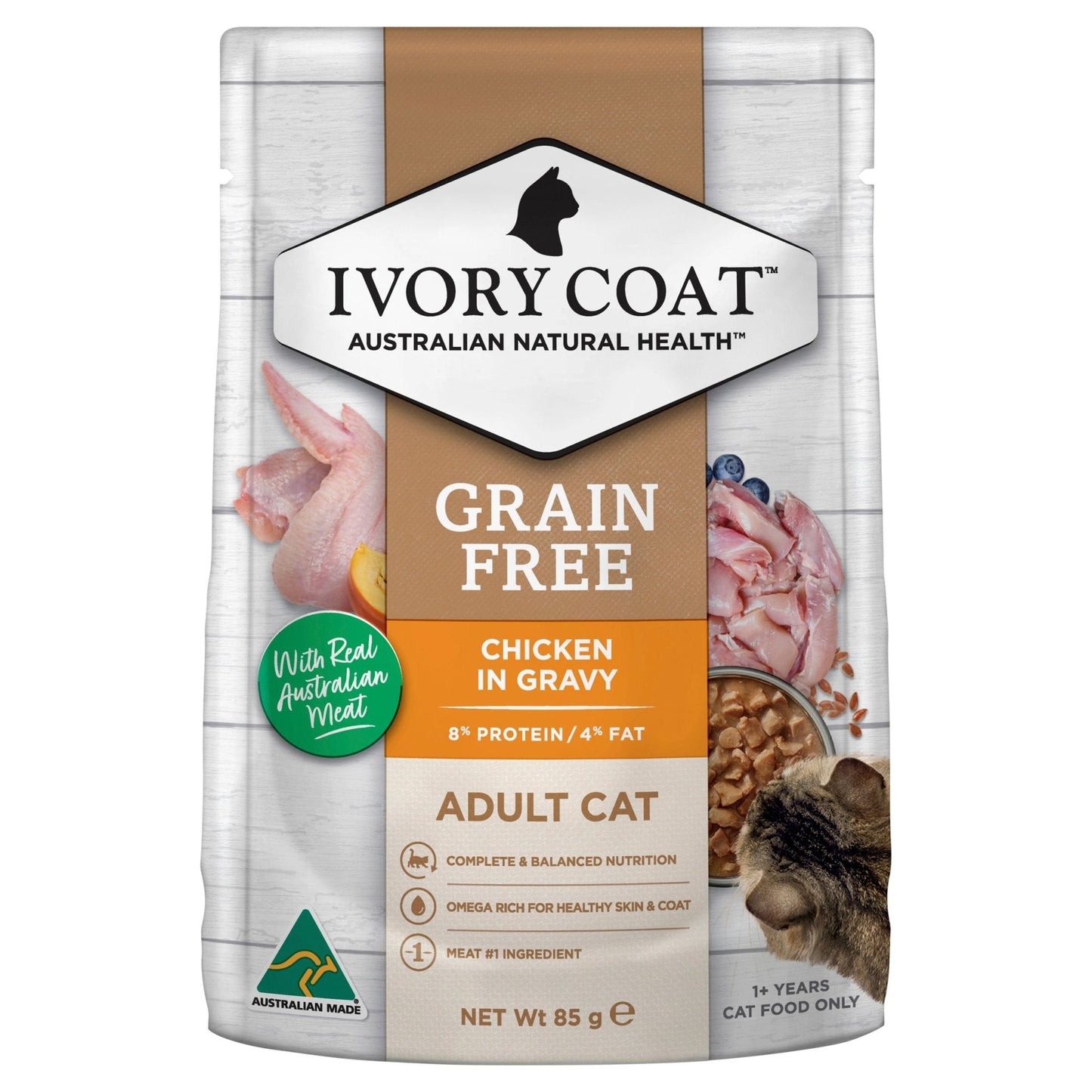 Ivory Coat Cat Wet Food Adult Chicken in Gravy 85g - Woonona Petfood & Produce
