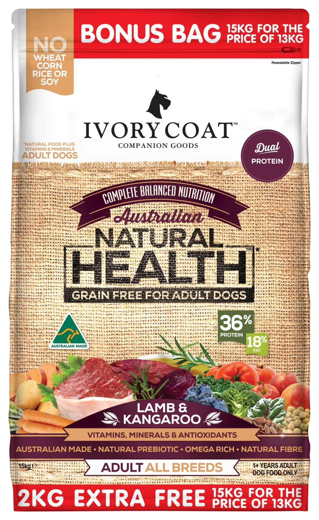 Ivory Coat Grain Free Dry Dog Food Lamb & Kangaroo - Woonona Petfood & Produce
