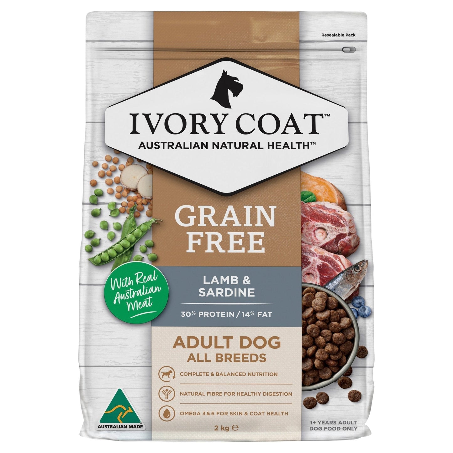 Ivory Coat Grain Free Dry Dog Food Lamb & Sardine - Woonona Petfood & Produce