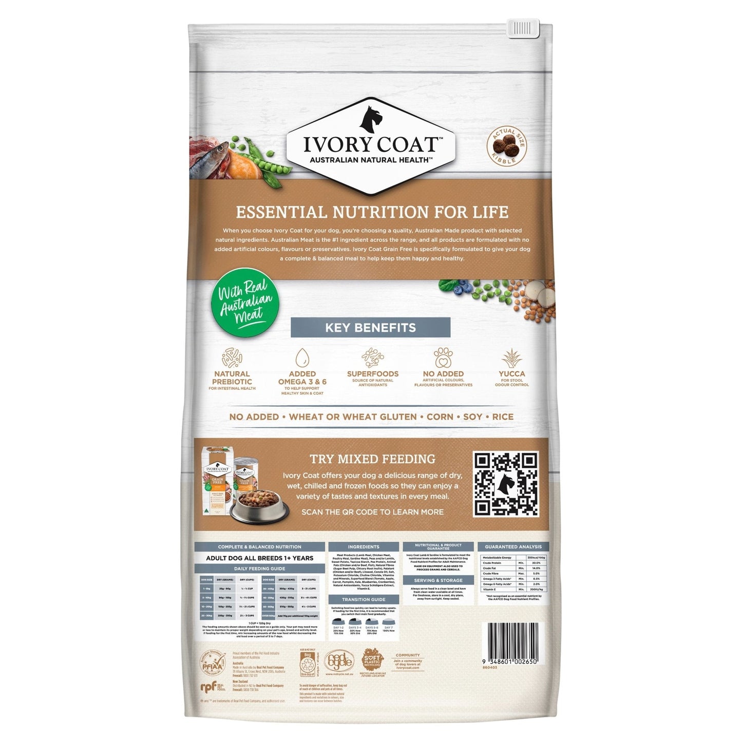 Ivory Coat Grain Free Dry Dog Food Lamb & Sardine - Woonona Petfood & Produce