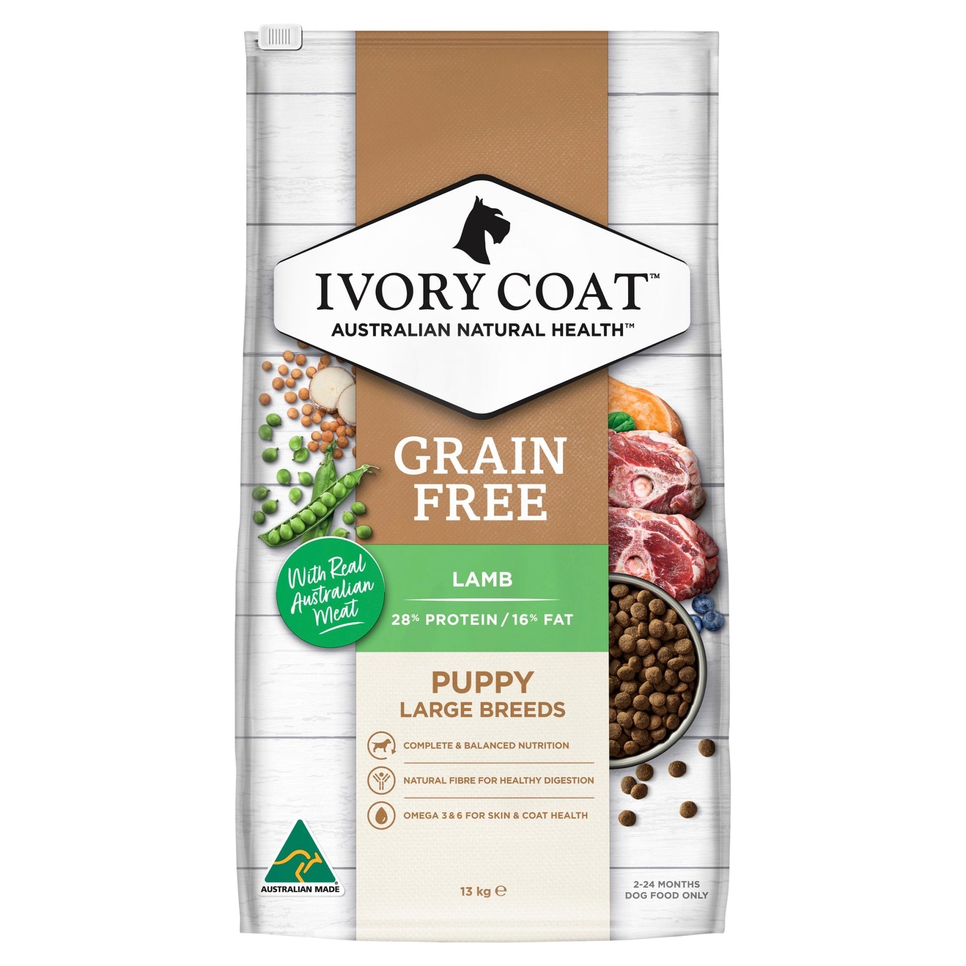 Ivory Coat Grain Free Dry Dog Food Puppy Large Breed Lamb - Woonona Petfood & Produce