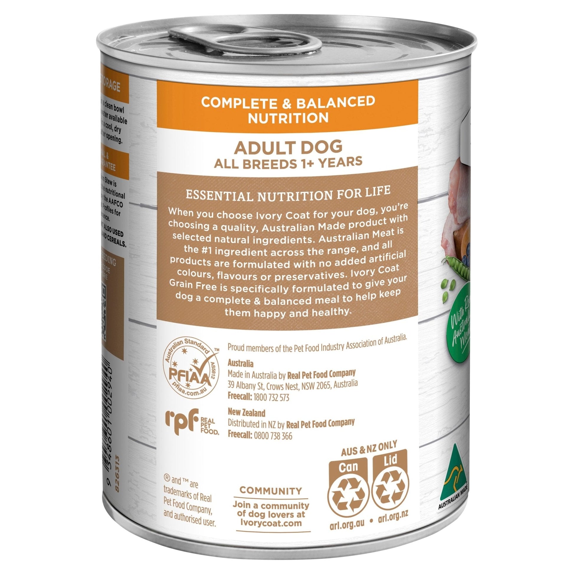 Ivory Coat Grain Free Wet Dog Food Chicken Stew 400g Can - Woonona Petfood & Produce