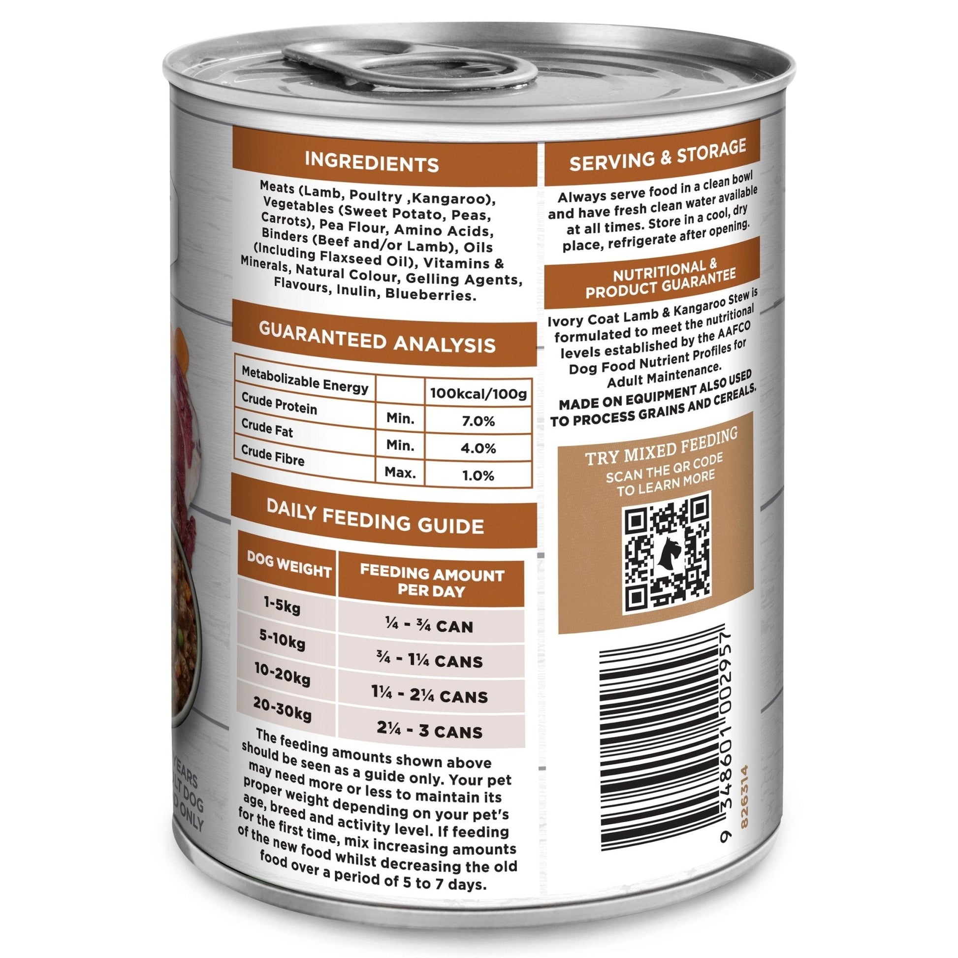 Ivory Coat Grain Free Wet Dog Food Lamb & Kangaroo 400g - Woonona Petfood & Produce