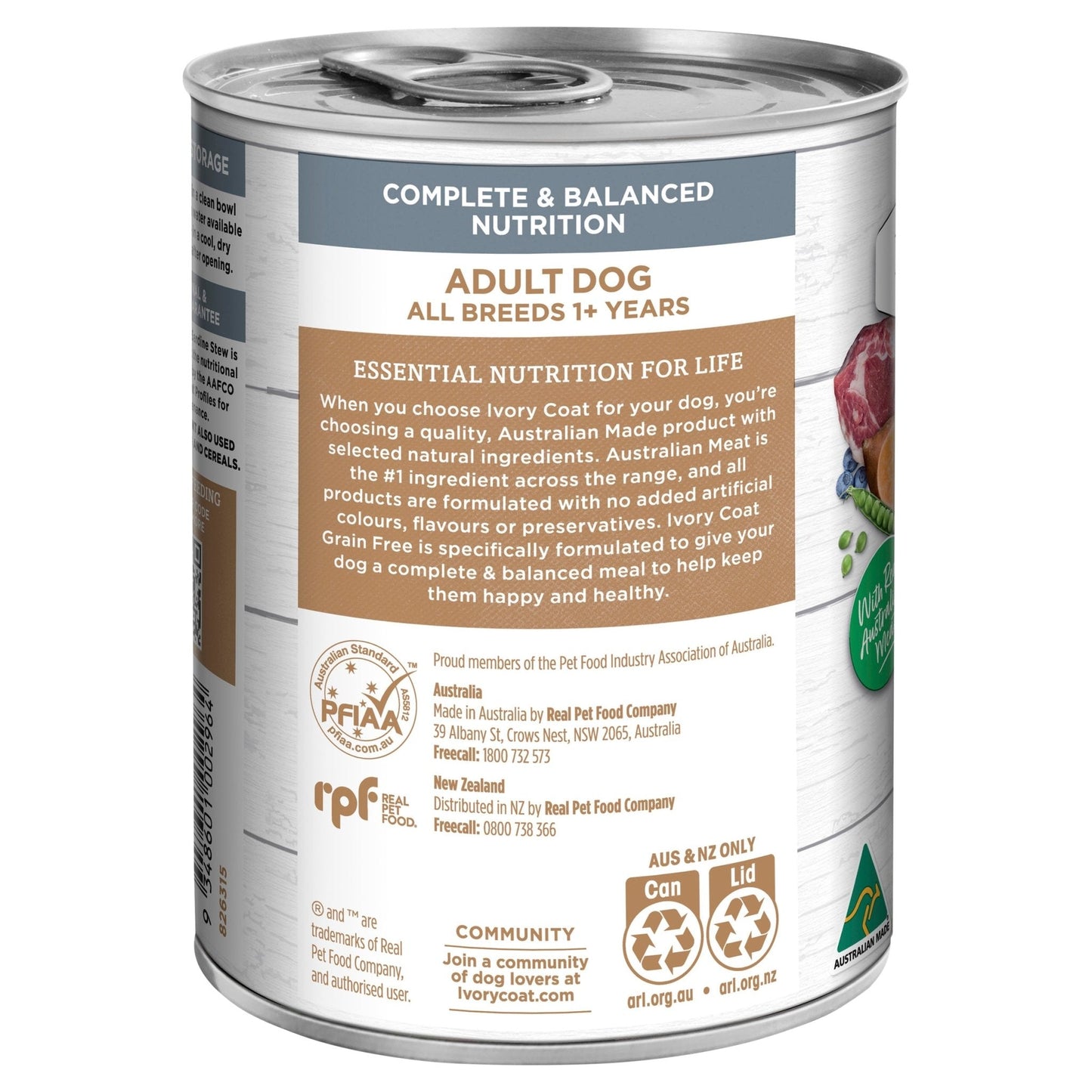 Ivory Coat Grain Free Wet Dog Food Lamb & Sardine Stew 12x400g Cans - Woonona Petfood & Produce