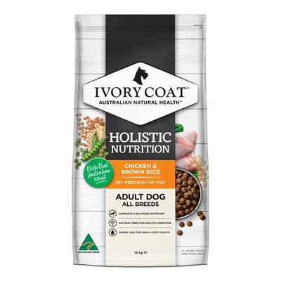 Ivory Coat Holistic Nutrition Dry Dog Food Adult Chicken and Brown Rice 15kg - Woonona Petfood & Produce