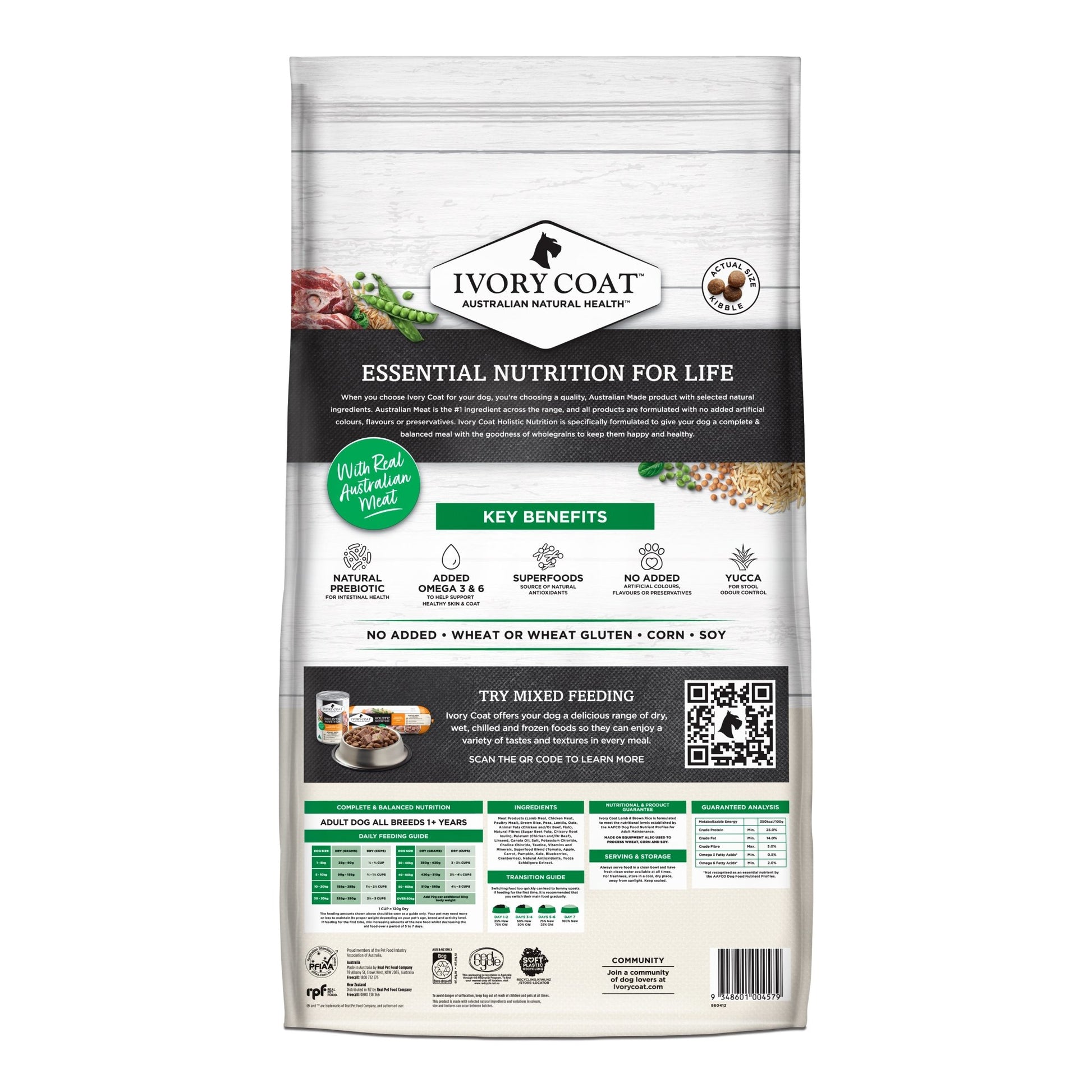 Ivory Coat Holistic Nutrition Dry Dog Food Adult Lamb and Brown Rice 15kg - Woonona Petfood & Produce