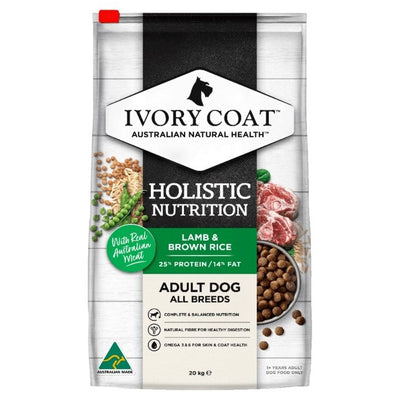 Ivory Coat Holistic Nutrition Dry Dog Food Adult Lamb & Brown Rice 20kg - Woonona Petfood & Produce