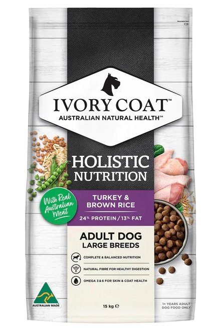 Ivory Coat Holistic Nutrition Dry Dog Food Adult Large Breed Turkey & Brown Rice - Woonona Petfood & Produce