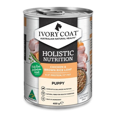 Ivory Coat Holistic Nutrition Wet Dog Food Puppy Chicken & Brown Rice Loaf 400g - Woonona Petfood & Produce