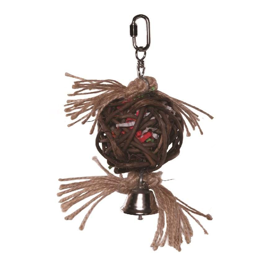 Kazoo Bird Toy Hanging Wicker Ball With Bell Medium - Woonona Petfood & Produce