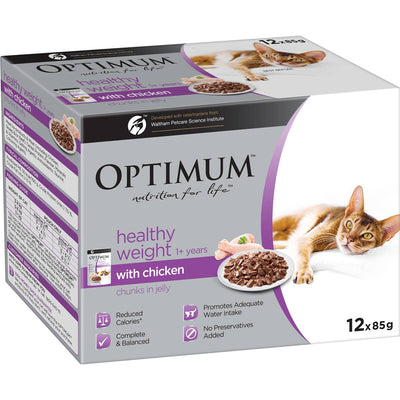 Optimum Wet Cat Food Healthy Weight Chicken Chunks in Jelly 12x85g - Woonona Petfood & Produce
