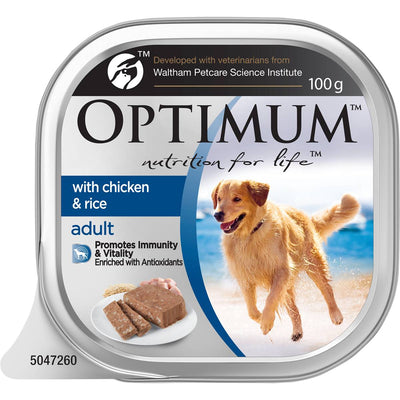 Optimum Wet Dog Food Chicken & Rice 12x100g - Woonona Petfood & Produce