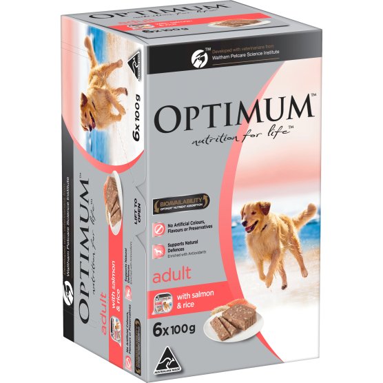 Optimum Wet Dog Food Salmon & Rice 6x100g - Woonona Petfood & Produce