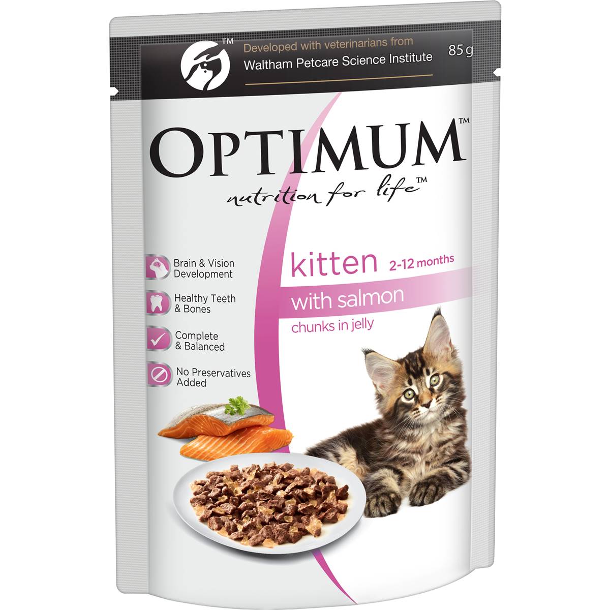 Optimum Wet Kitten Food Healthy Development Chucks in Jelly Salmon 85g - Woonona Petfood & Produce