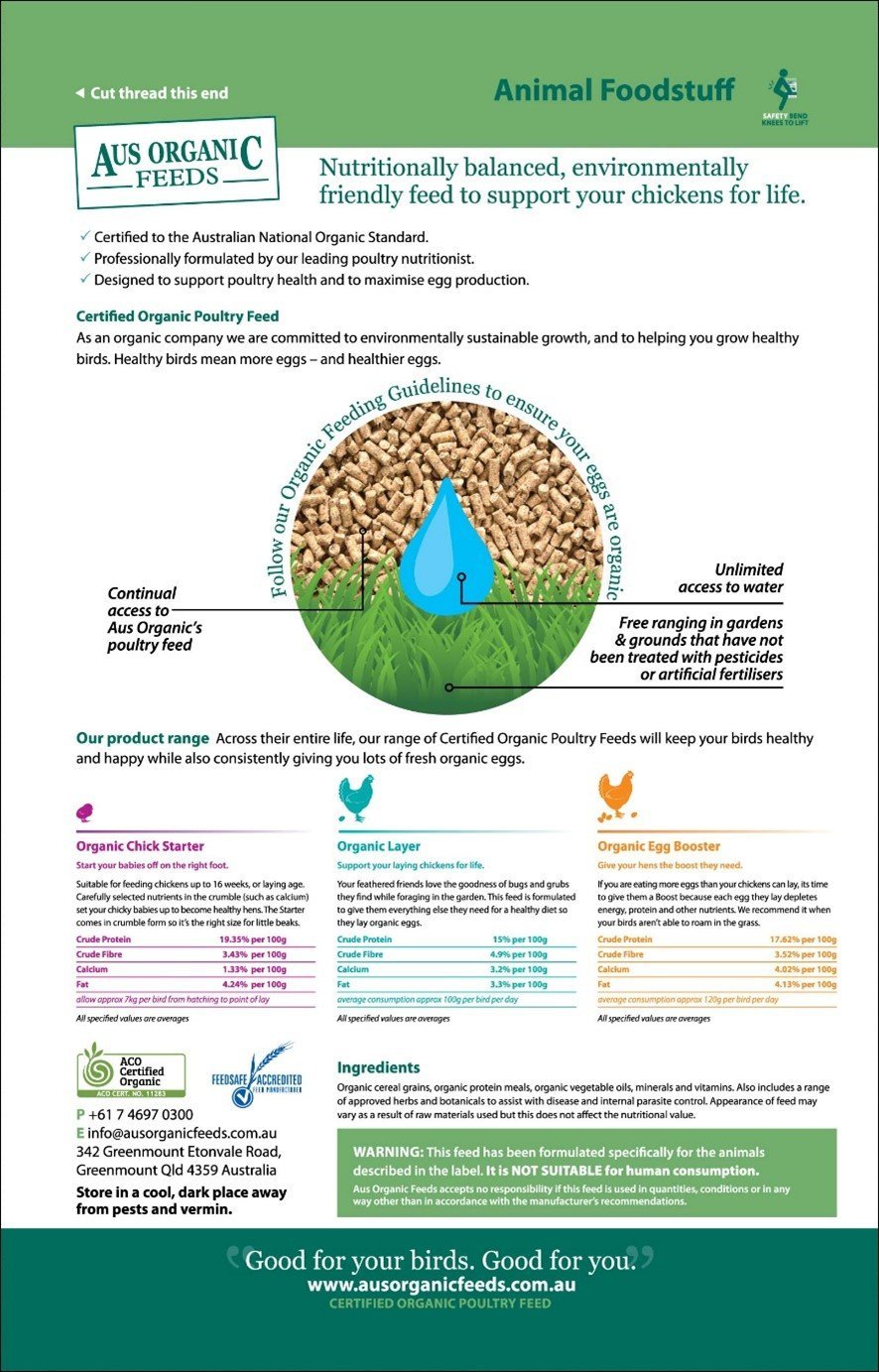Organic Layer Pellets 20kg Aus Organic Feeds - Woonona Petfood & Produce
