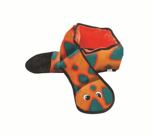 Outward Hound Invincible Snake Orange & Blue 3 Squeakers - Woonona Petfood & Produce