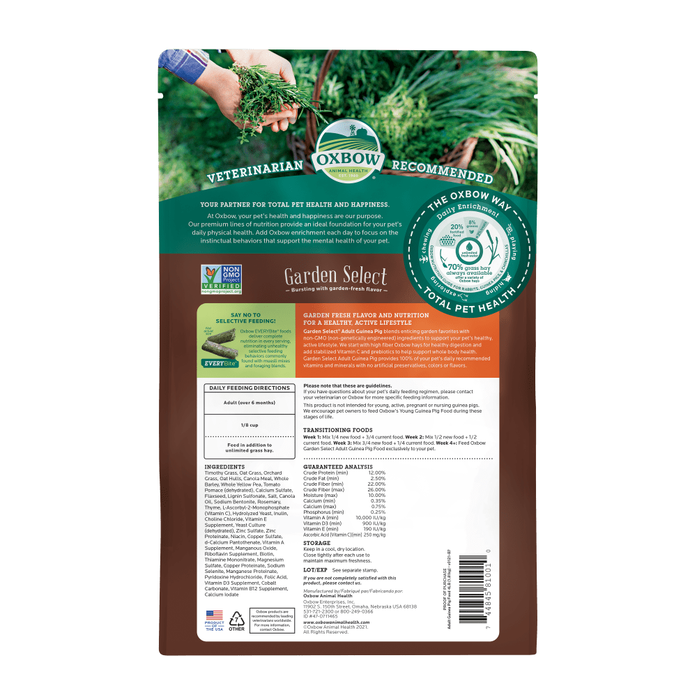 Oxbow Garden Select Adult Guinea Pig Food 1.8kg - Woonona Petfood & Produce