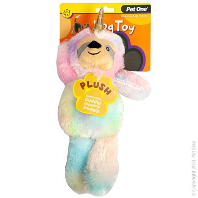 Pet One Dog Toy Plush Squeaky Rainbow Sloth Unicorn 35cm - Woonona Petfood & Produce