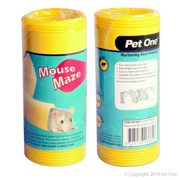 Pet One Mouse Maze Tunnel 5cm X 35cm Yellow - Woonona Petfood & Produce