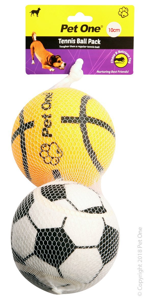 Pet One Tennis Ball 2 Pack With Print 10cm - Woonona Petfood & Produce
