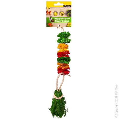 Pet One Veggie Rope & Straw Chew Hanging Pom Poms - Woonona Petfood & Produce